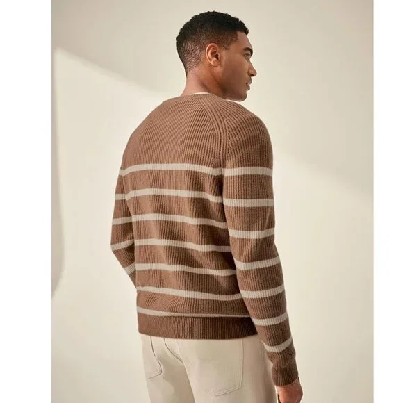 KVSS 100% Pure Cashmere Crewneck Pullover Sweater Brown/Cream Striped NEW w/Box! - Picture 2 of 6